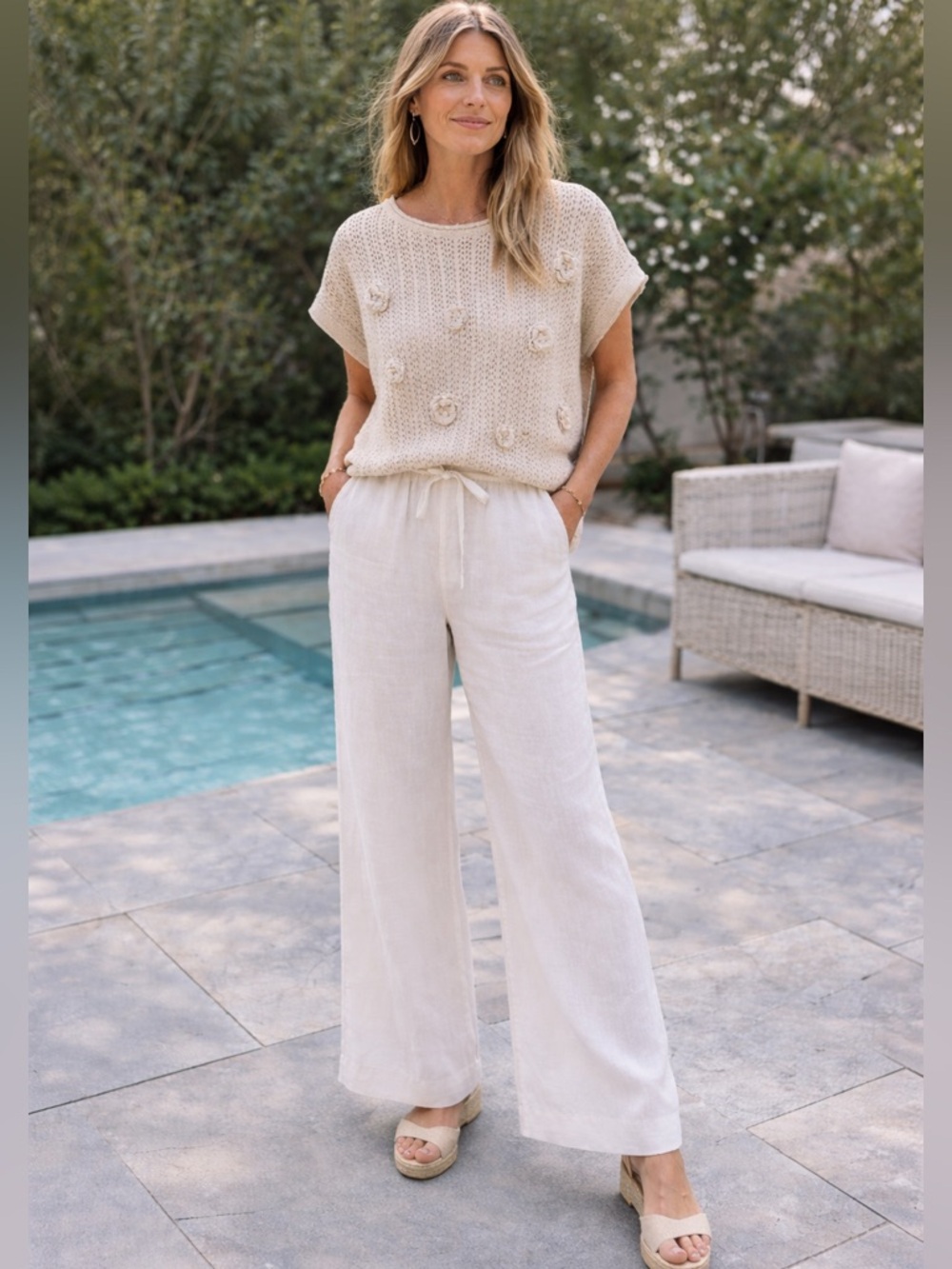 Open Knit Lightweight Sweater with Crochet Flower Details - Picture 2 of 10